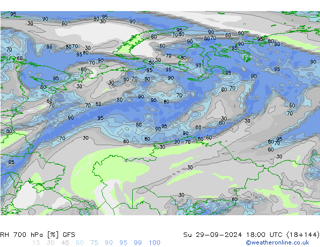 RH 700 hPa GFS Su 29.09.2024 18 UTC