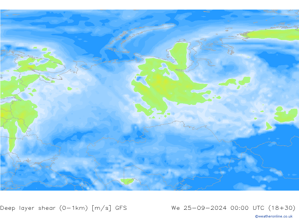 Deep layer shear (0-1km) GFS We 25.09.2024 00 UTC