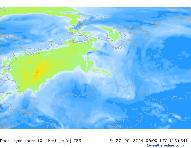 Deep layer shear (0-1km) GFS Fr 27.09.2024 06 UTC