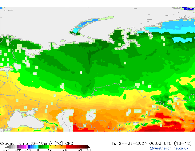 Temp. al suolo (0-10cm) GFS mar 24.09.2024 06 UTC