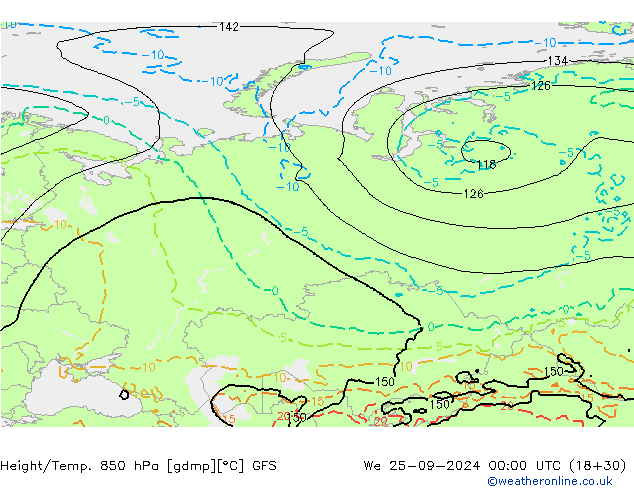 Height/Temp. 850 hPa GFS We 25.09.2024 00 UTC