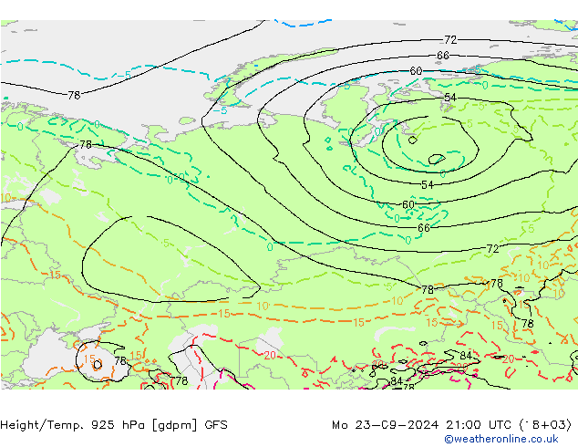 Géop./Temp. 925 hPa GFS lun 23.09.2024 21 UTC