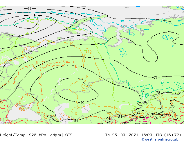 Height/Temp. 925 hPa GFS  26.09.2024 18 UTC