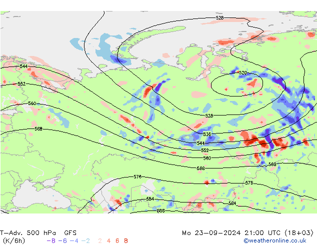 T-Adv. 500 hPa GFS lun 23.09.2024 21 UTC