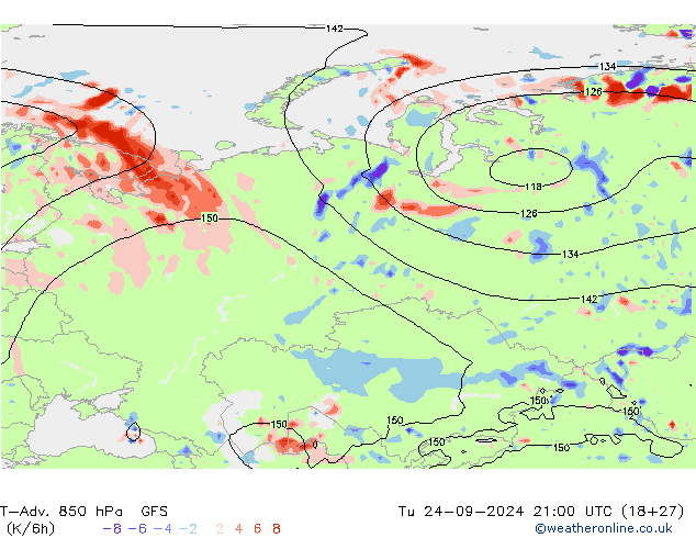 T-Adv. 850 hPa GFS Sa 24.09.2024 21 UTC