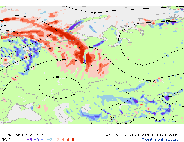 T-Adv. 850 hPa GFS mer 25.09.2024 21 UTC