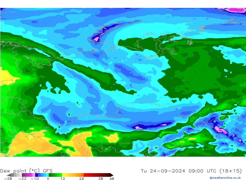 точка росы GFS вт 24.09.2024 09 UTC