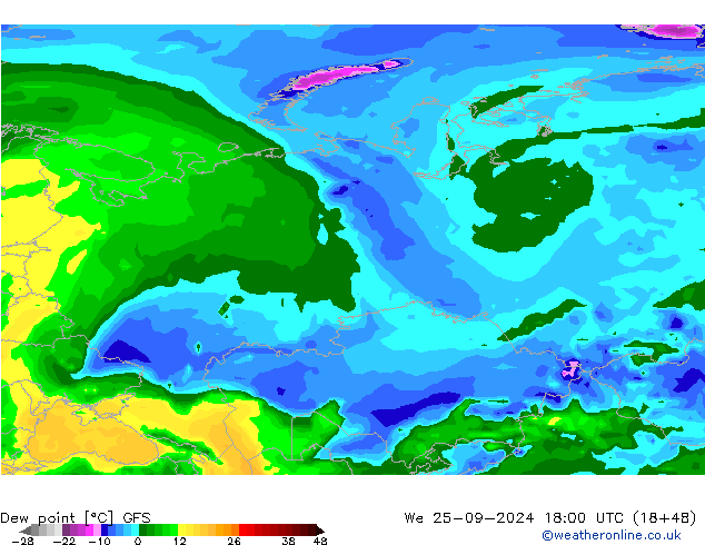 Punto di rugiada GFS mer 25.09.2024 18 UTC