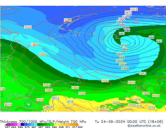 Thck 700-1000 hPa GFS Tu 24.09.2024 00 UTC