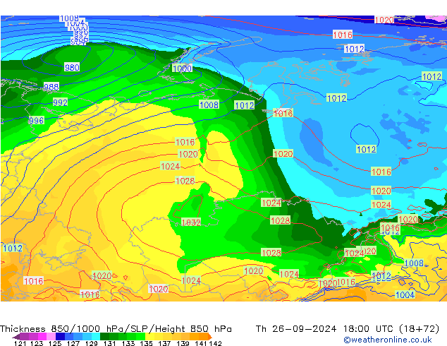 Thck 850-1000 hPa GFS  26.09.2024 18 UTC