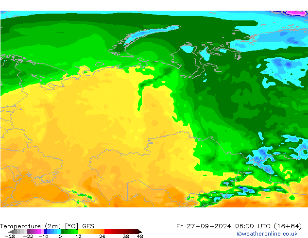 Temperature (2m) GFS Fr 27.09.2024 06 UTC