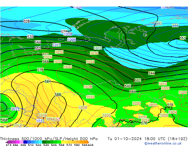 Thck 500-1000hPa GFS  01.10.2024 18 UTC