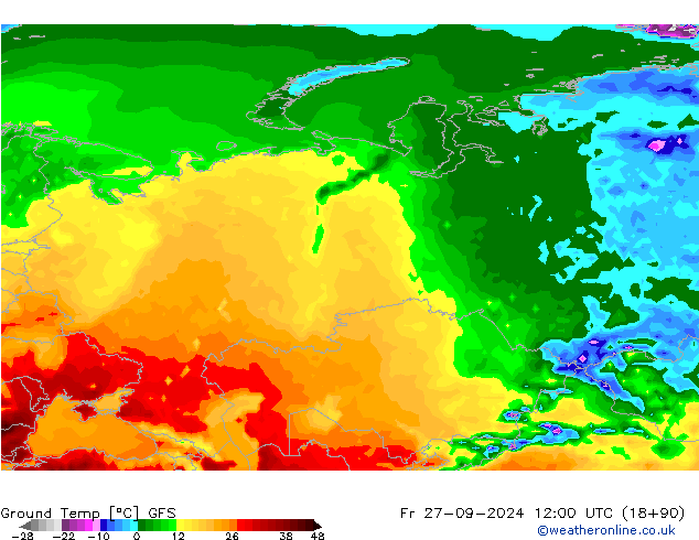 Temperatura del suelo GFS vie 27.09.2024 12 UTC