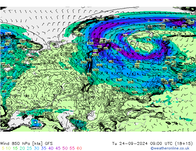 Vento 850 hPa GFS Ter 24.09.2024 09 UTC