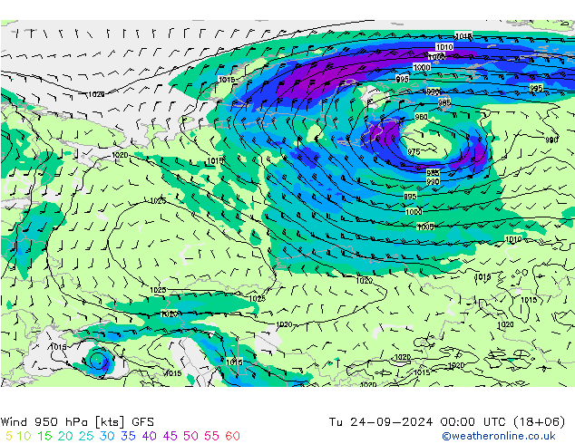 Prec 6h/Wind 10m/950 GFS mar 24.09.2024 00 UTC