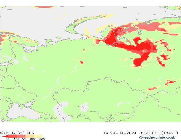 Visibility GFS Tu 24.09.2024 15 UTC