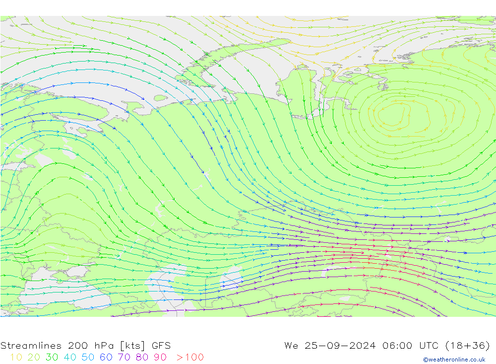 Rüzgar 200 hPa GFS Çar 25.09.2024 06 UTC