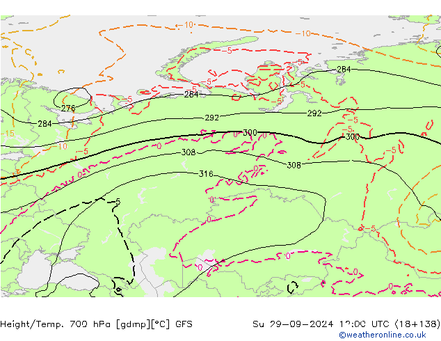 Height/Temp. 700 hPa GFS  29.09.2024 12 UTC