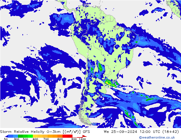 Storm Relative Helicity GFS Qua 25.09.2024 12 UTC