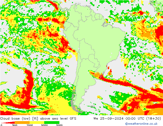 Wolkenbasis (Laag) GFS wo 25.09.2024 00 UTC