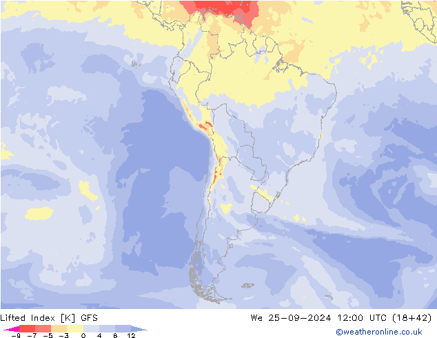 Lifted Index GFS mer 25.09.2024 12 UTC