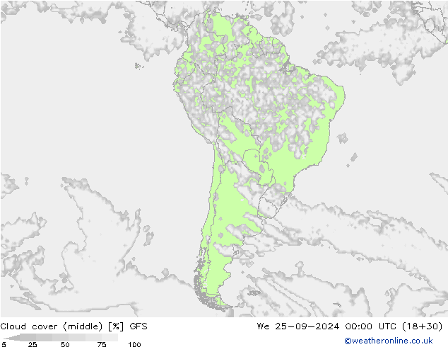 Bewolking (Middelb.) GFS wo 25.09.2024 00 UTC