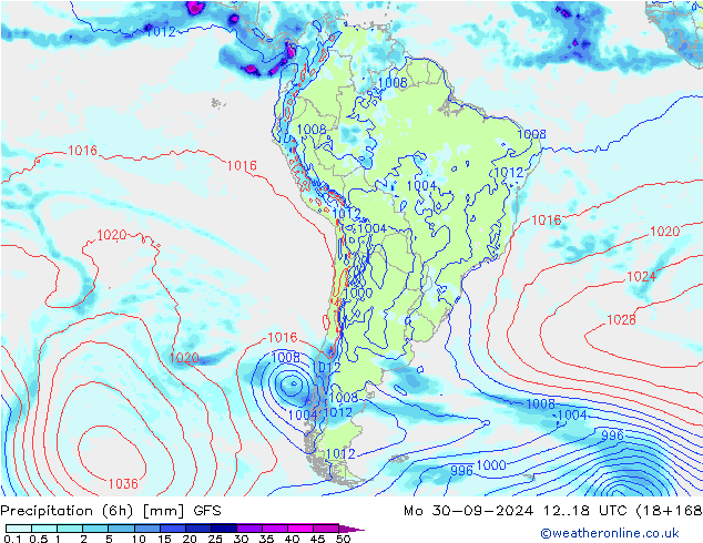 Précipitation (6h) GFS lun 30.09.2024 18 UTC