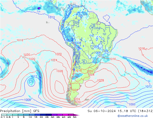 Srážky GFS Ne 06.10.2024 18 UTC