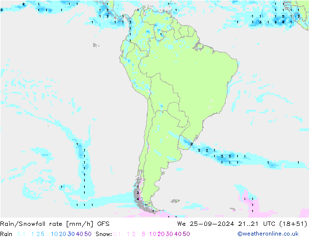 Rain/Snowfall rate GFS We 25.09.2024 21 UTC