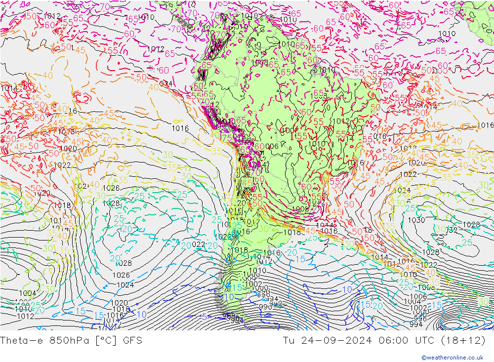 Theta-e 850hPa GFS mar 24.09.2024 06 UTC