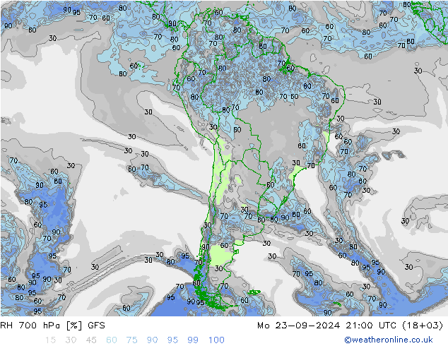 RH 700 hPa GFS  23.09.2024 21 UTC