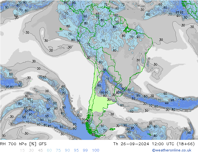 RH 700 hPa GFS Qui 26.09.2024 12 UTC