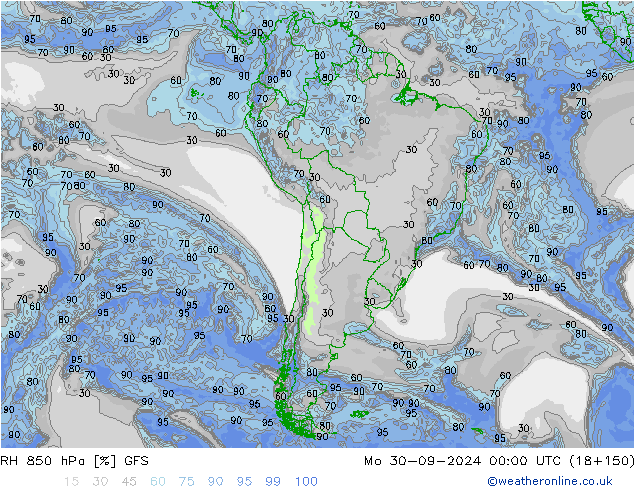 RH 850 hPa GFS  30.09.2024 00 UTC