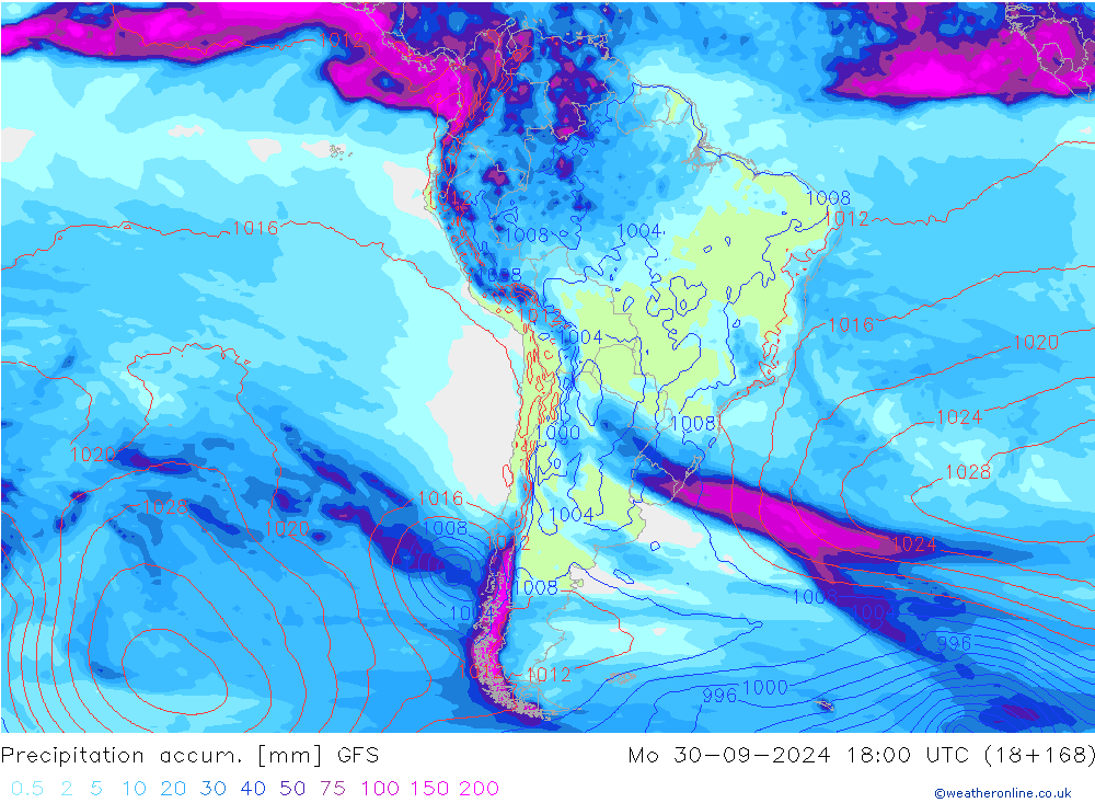 Precipitation accum. GFS пн 30.09.2024 18 UTC