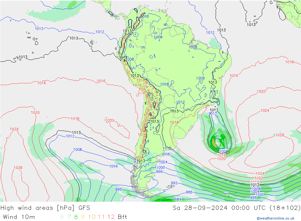 High wind areas GFS Sa 28.09.2024 00 UTC