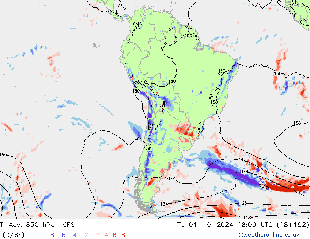 T-Adv. 850 hPa GFS Ter 01.10.2024 18 UTC