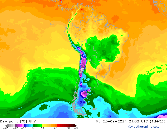 Dew point GFS Mo 23.09.2024 21 UTC