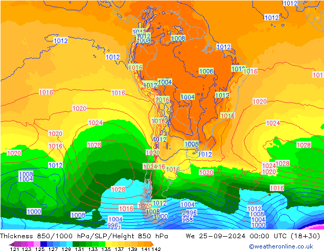 Thck 850-1000 hPa GFS We 25.09.2024 00 UTC