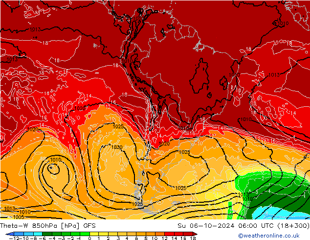 Theta-W 850hPa GFS Paz 06.10.2024 06 UTC