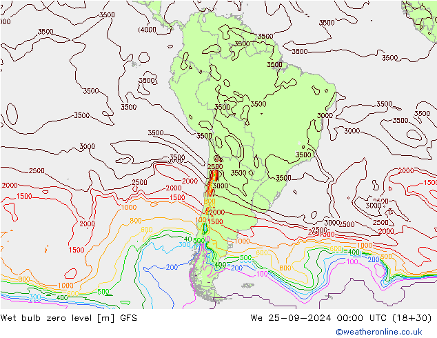 Theta-W Isotherme 0° GFS mer 25.09.2024 00 UTC