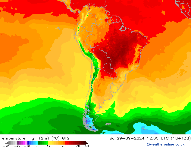 Temperature High (2m) GFS Su 29.09.2024 12 UTC