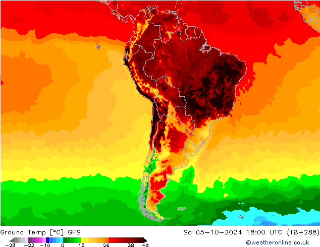 Ground Temp GFS Sa 05.10.2024 18 UTC