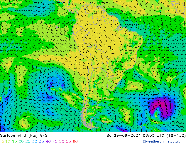 Vent 10 m GFS dim 29.09.2024 06 UTC