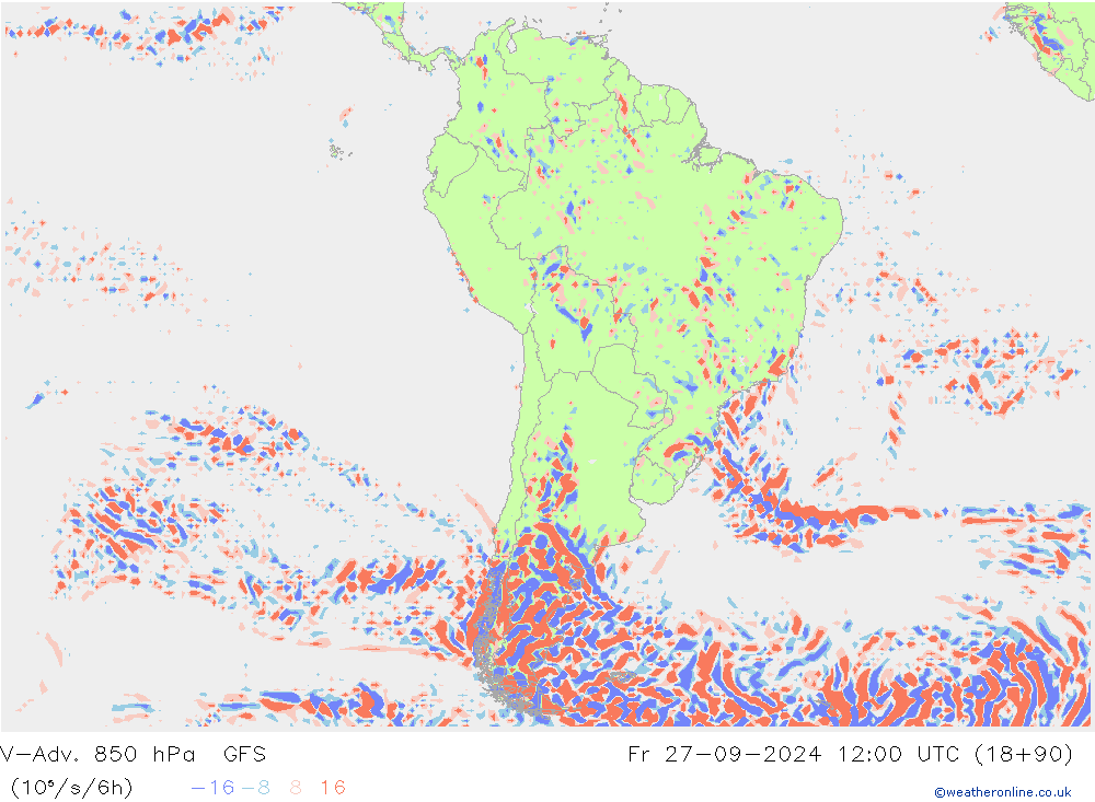 V-Adv. 850 hPa GFS Pá 27.09.2024 12 UTC
