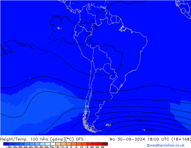 Height/Temp. 100 hPa GFS Mo 30.09.2024 18 UTC