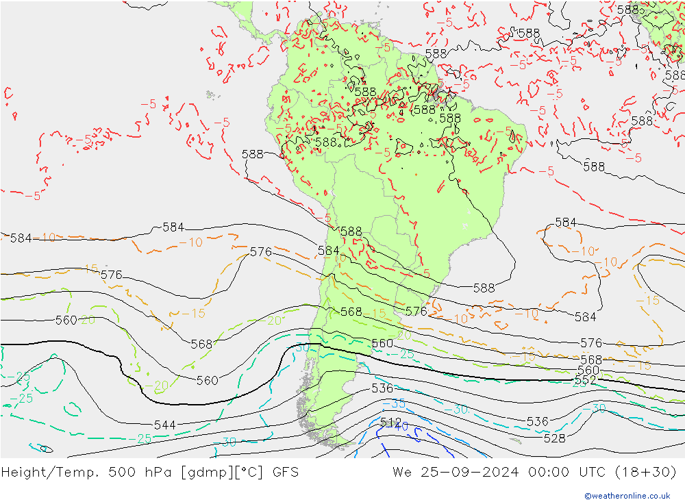 Z500/Rain (+SLP)/Z850 GFS śro. 25.09.2024 00 UTC