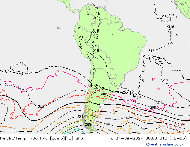 Height/Temp. 700 hPa GFS Tu 24.09.2024 00 UTC