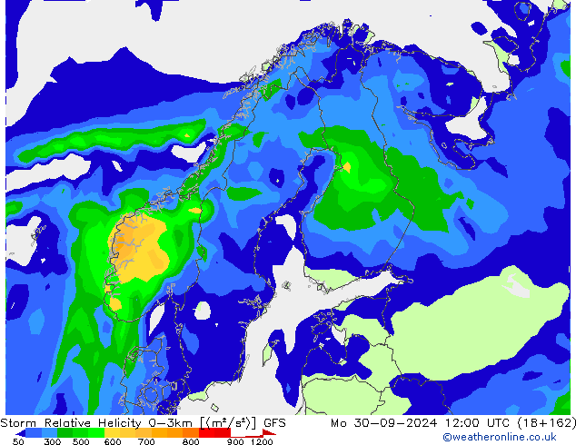 Storm Relative Helicity GFS Po 30.09.2024 12 UTC