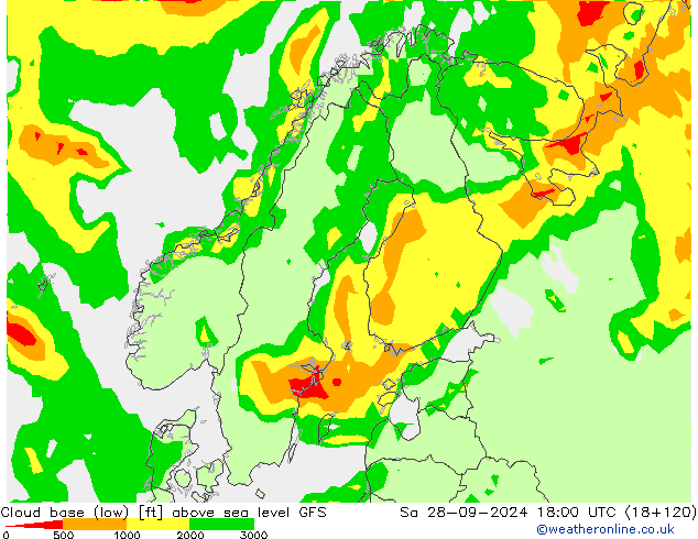 Cloud base (low) GFS сб 28.09.2024 18 UTC