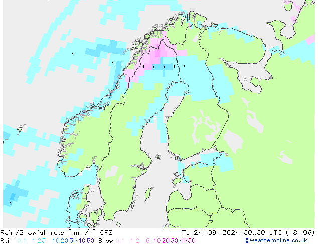 Rain/Snowfall rate GFS Tu 24.09.2024 00 UTC